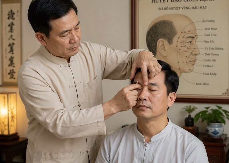 bấm huyệt chữa mắt mờ
